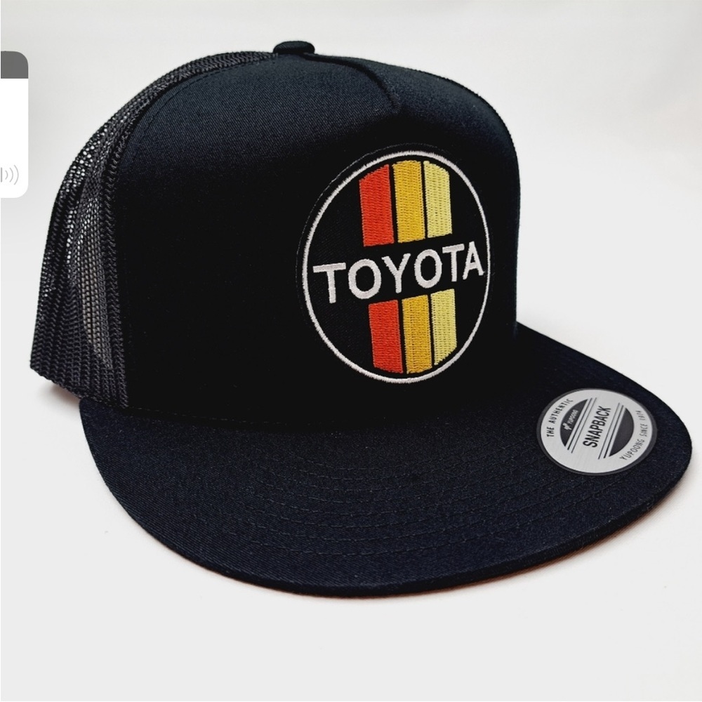 Retro Embroidered Patch Flat Bill Trucker Mesh Snapback Cap Hat Black